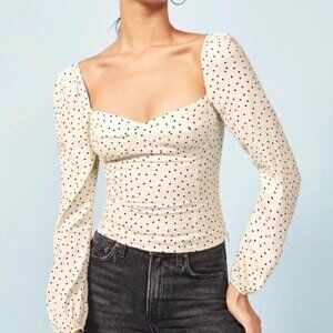 Reformation black and white polka dot reign long sleeve top